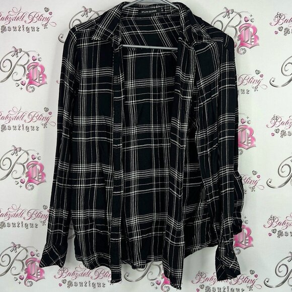 Dylan George button up plaid Stylish Black and White Plaid Button Down Shirt - Picture 1 of 6